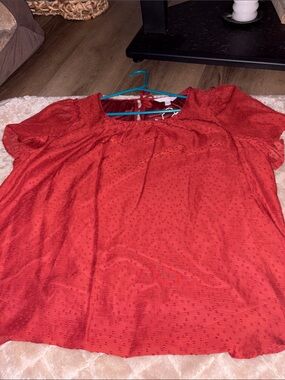 LC Lauren Conrad Red Eyelet Short-Sleeve Blouse